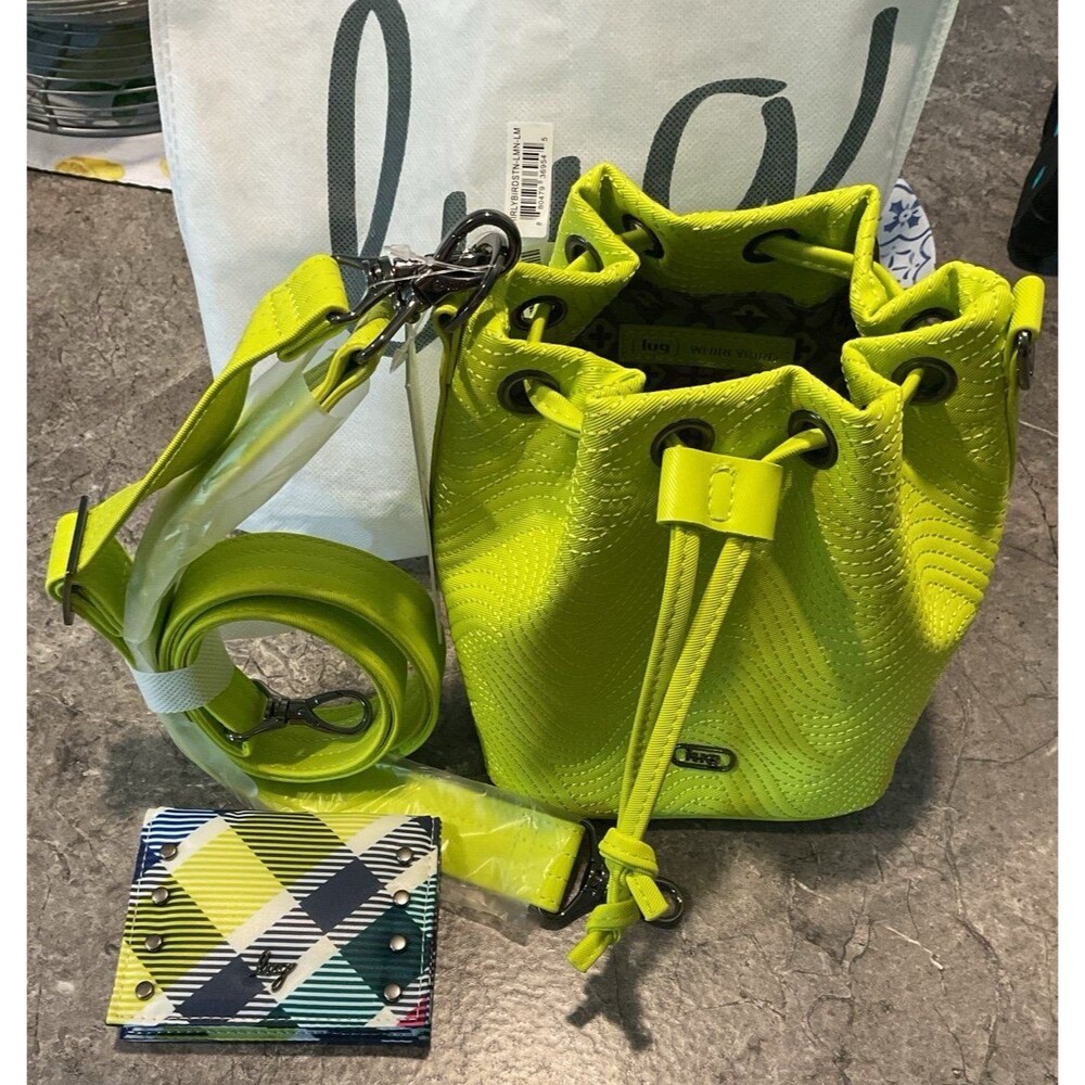 NWT Lug Whirlybird Satin Luxe VL Crossbody Bag Lemon Lime & Plaid Walkover Set